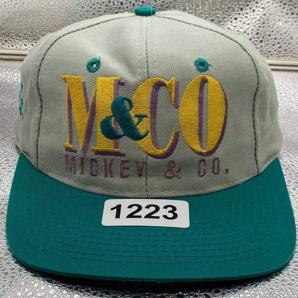 Vintage Mickey & Co Disney Hat Men Green Snapback Embroidered Spell Out Logo Cap